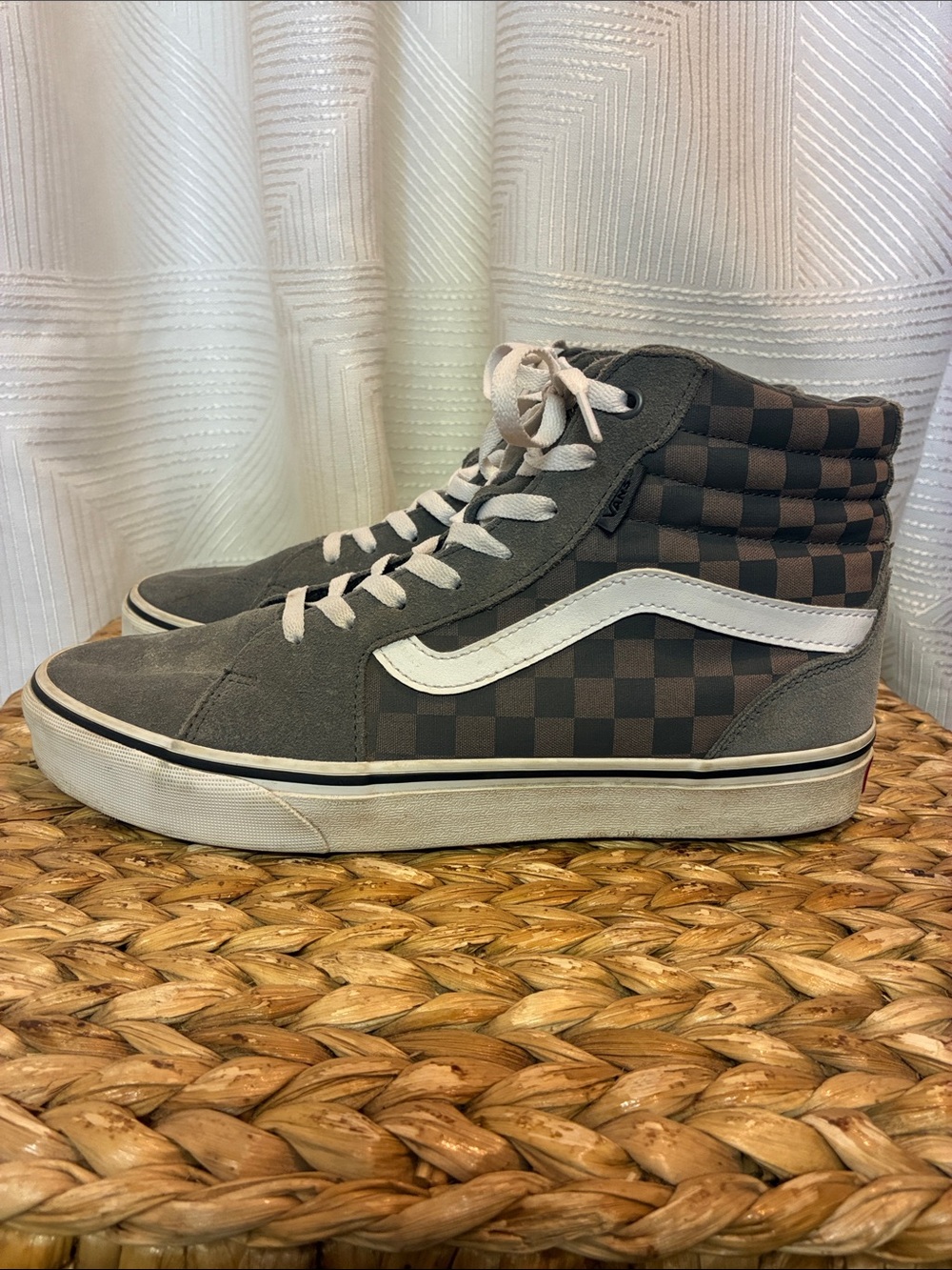 Vans Filmore High-Top Checkerboard Skate Sneakers - Gray White Mens Sz 9.5